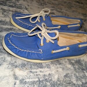 Blue Boat Shoes with White Laces
